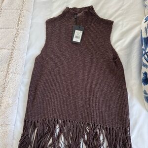 Rails Brown Sleeveless Sweater with Fringe